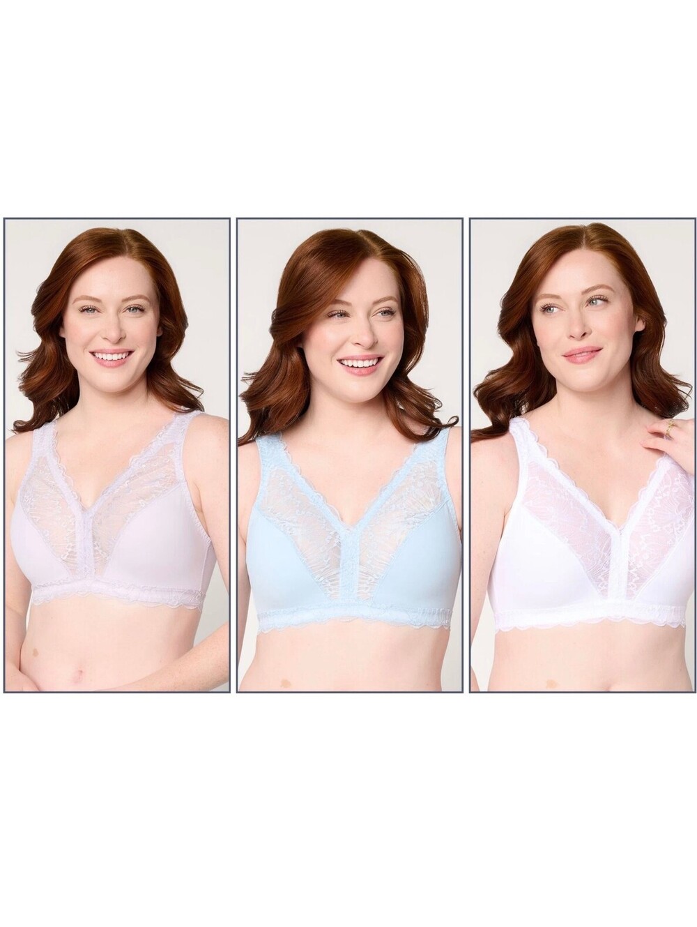 BREEZIES SOFT SUPPORT LACE WIREFREE UNLINED BRA SET OF 3-PASTEL-2X